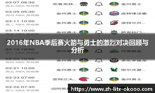 2016年NBA季后赛火箭与勇士的激烈对决回顾与分析